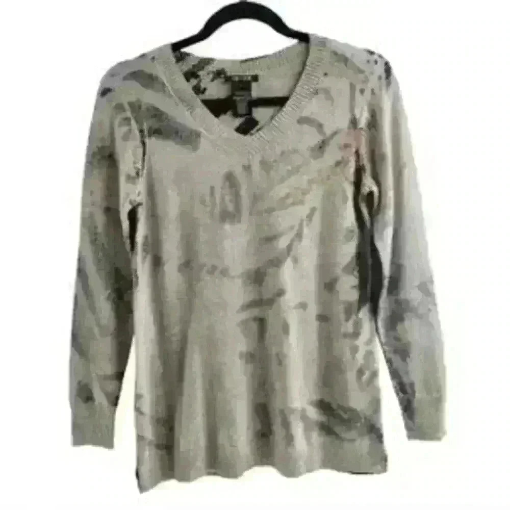 NWT NIC+ZOE Reversible Animal Print V Neck Ribbed‎ Lightweight Sweater Cotton PP